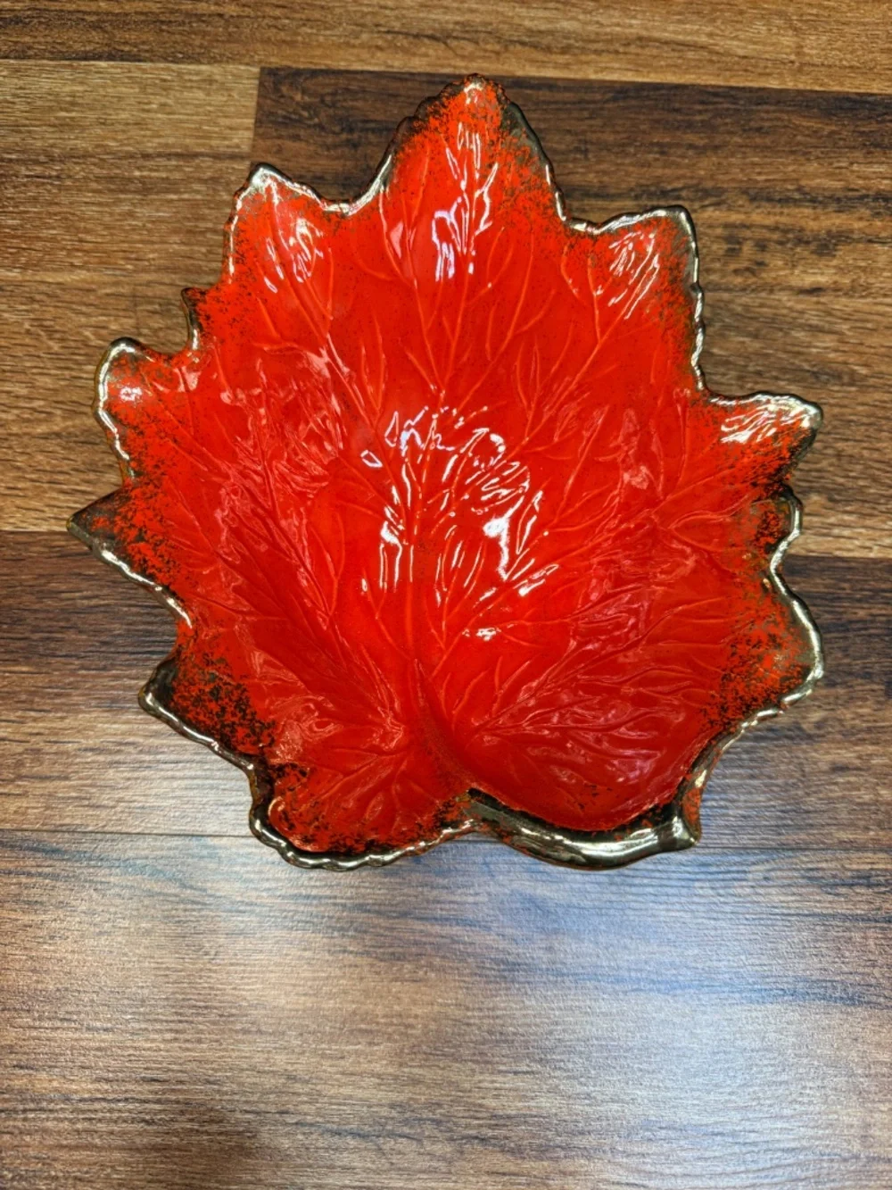 Leaf Shaped Orange with Gold Trim Bowl